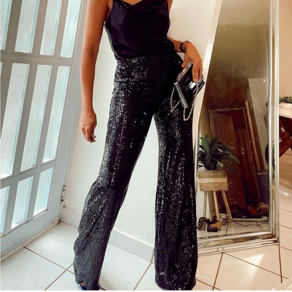 Black Sequin Women's Pants
